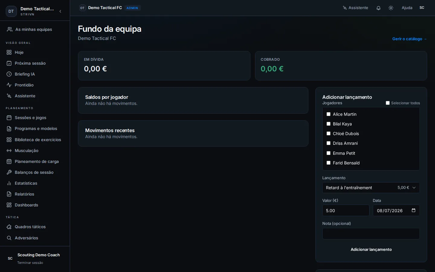As minhas multas — saldo em dívida e histórico na app do jogador