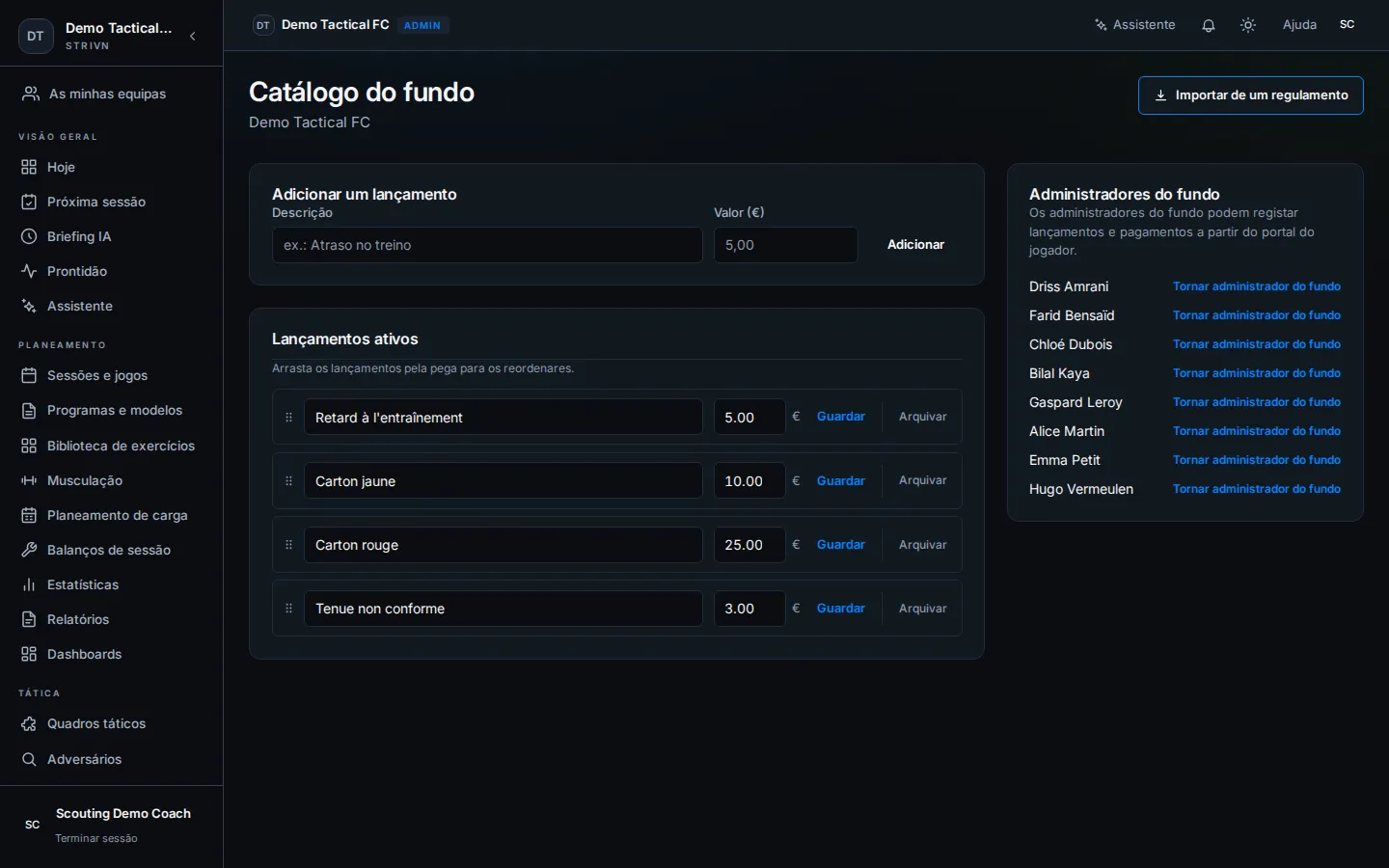 Catálogo de multas — tipos ativos e atribuição dos gestores de multas
