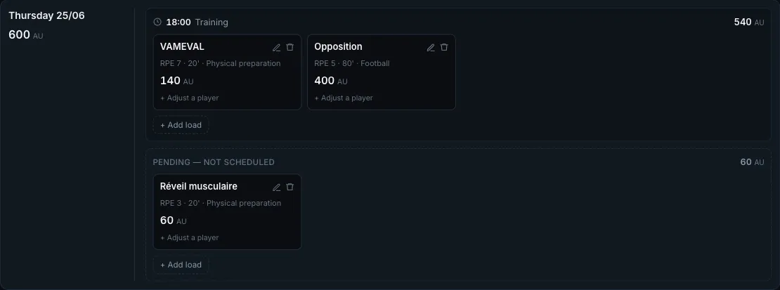 A day: the 18 session with VAMEVAL + Opposition attached, and one pending load