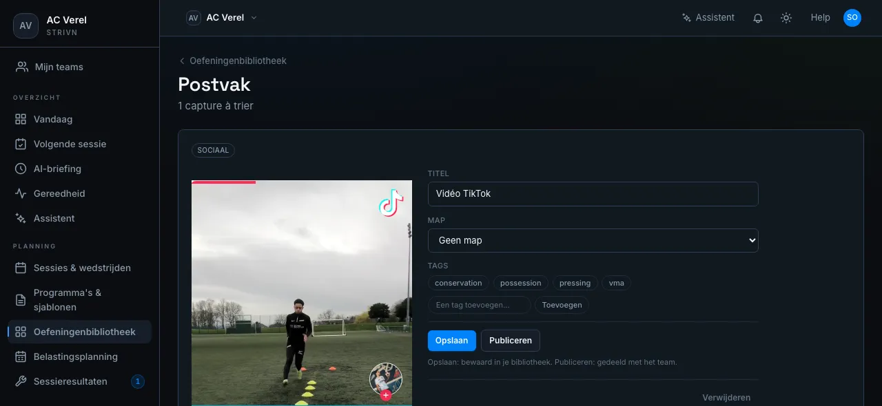 Postvak — een TikTok-vastlegging om te sorteren, met titel, map en tags