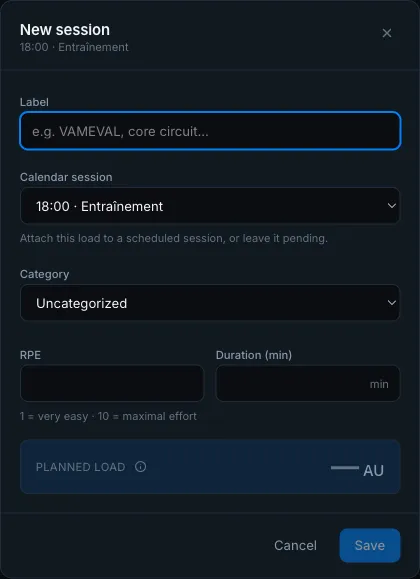 Add-load dialog with the calendar-session selector